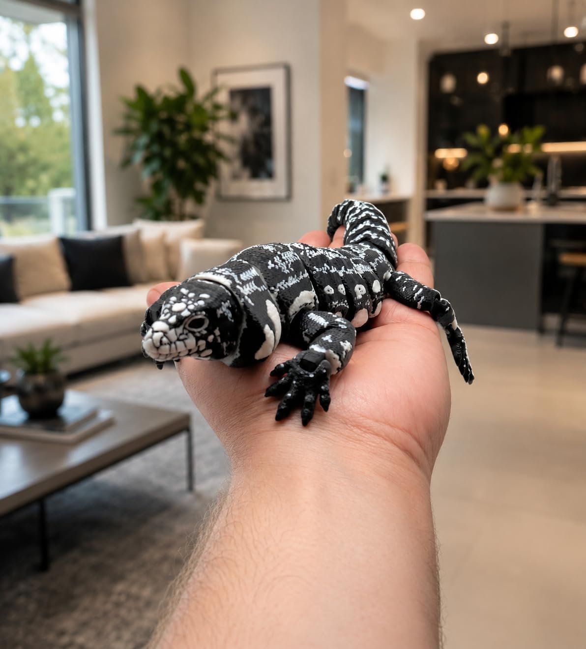 Toypetals 3D Printed Realistic Tegu Lizard, Articulating Limbs, Movable Tail and Body, Moving Jaw, Collectible Reptile Model, 11.5" Long Toy