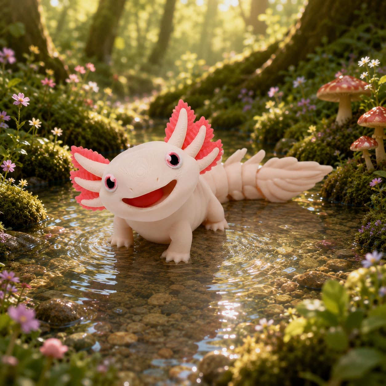 Toypetals 3D Printed Baby Axolotl, Articulating Limbs Lizard, Movable Tail and Body, Collectible Reptile Model, 5" Long, Reptile Figure Toy
