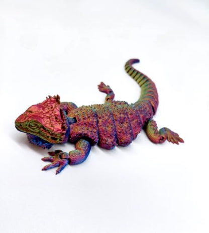 Toypetals 3D Printed Realistic Bearded Dragon, Articulating Limbs, Movable Tail and Body, Moving Jaw, Collectible Reptile Model, 9.5" Long Toy