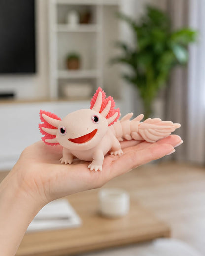 Toypetals 3D Printed Baby Axolotl, Articulating Limbs Lizard, Movable Tail and Body, Collectible Reptile Model, 5" Long, Reptile Figure Toy